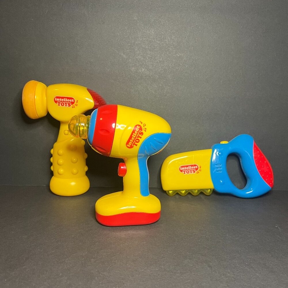 Set of 3 Intellect Yellow Battery Operated Light Up & Sound Kids Tool Toys READ